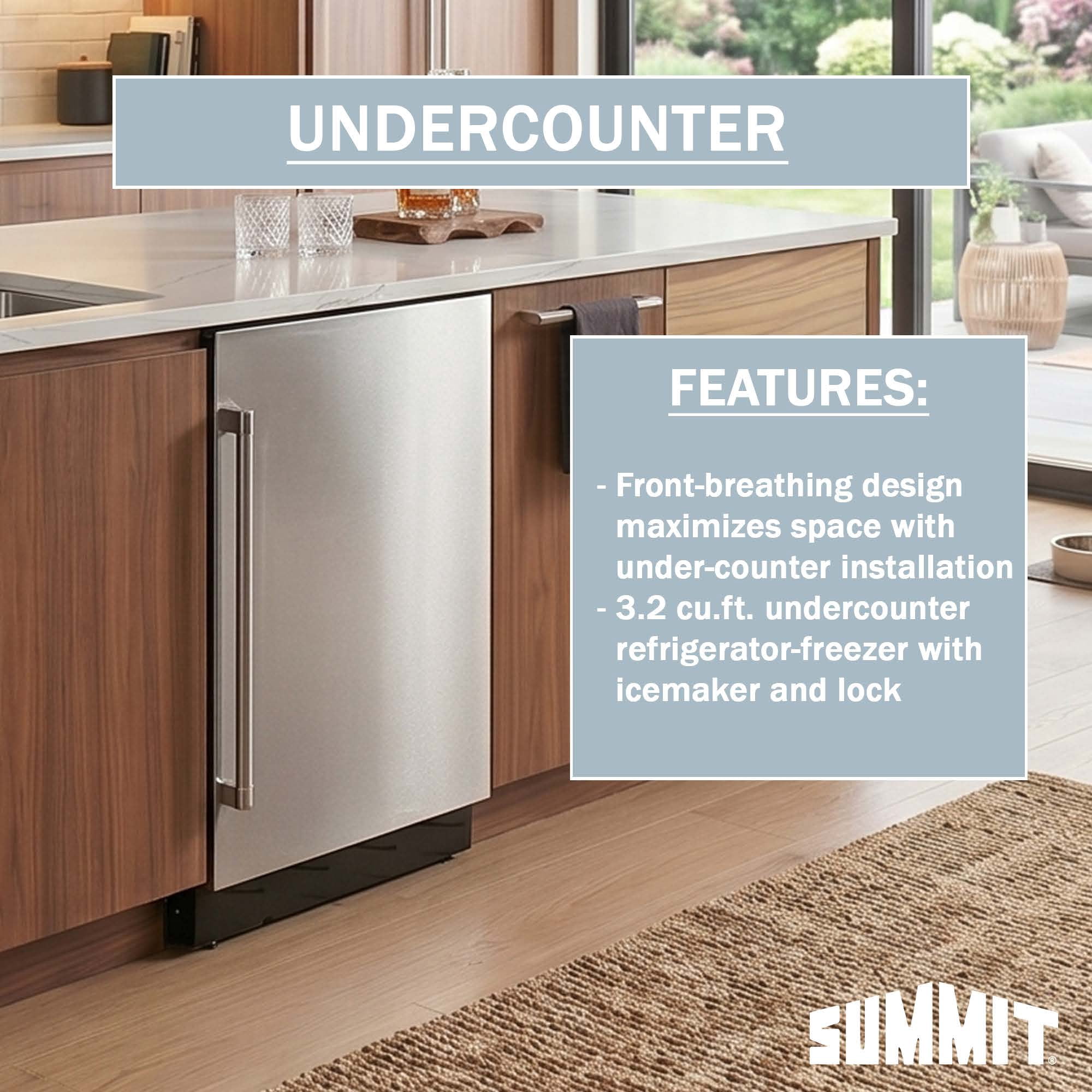 Summit 24 Inch Refrigerator Freezer, Undercounter, 3.2 cu.ft Capacity, Stainless Steel- FFRF5IM