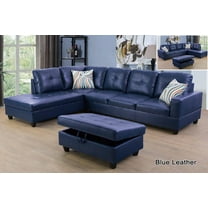Ainehome Leather Storage Ottoman Sectional Sofa with Pillows, Blue