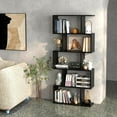 thumbnail image 4 of ZYPPPA 5-Tier Geometric Bookshelf, S Shaped Bookcase w/Anti-Toppling Device, Freestanding Room Divider, Industrial Home Office Decor Wood Open Storage Display Shelf for Living Room (2, Black), 4 of 18