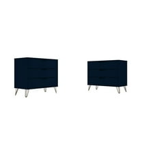 Manhattan Comfort Rockefeller 3-Drawer Tatiana Midnight Blue Dresser (Set of 2)