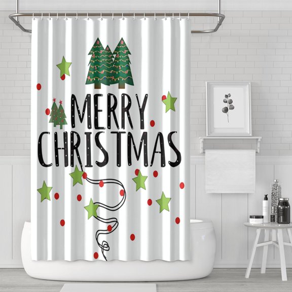 Shower Curtain for Bathroom Merry Christmas Tree Shower Curtains Waterproof Beautiful Bath Curtain Hooks Included,72x72Inch
