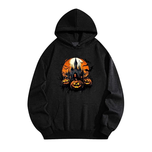 Mifsaly Mens Womens Halloween Hoodie Cute Black Graphic Hooded Fleece Pullover Sweatshirt with Kangaroo Pocket Comfortable Warm Fall Festival Party Clothes Black,L