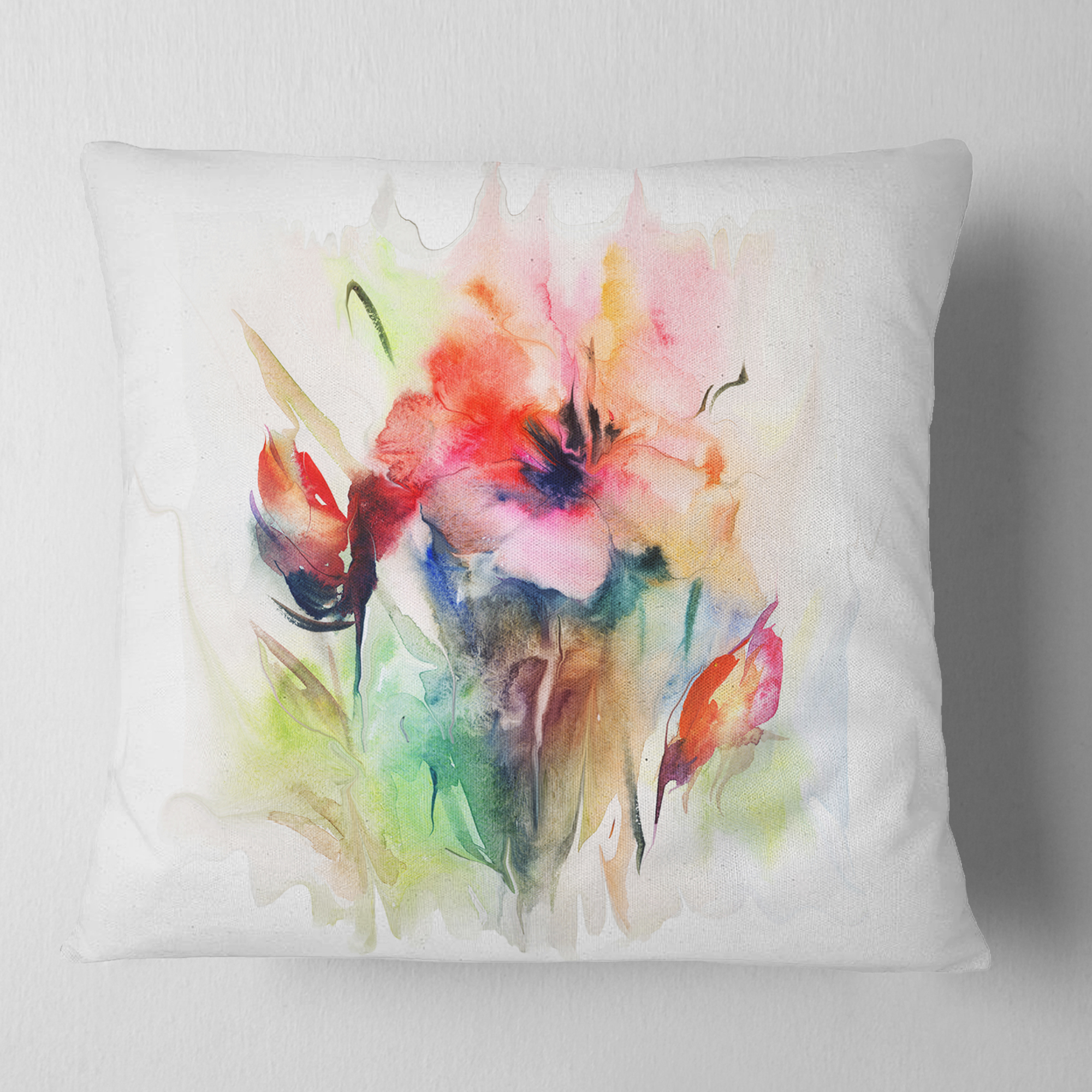 Designart Floral Watercolor Illustration - Abstract Floral Throw Pillow - 18x18