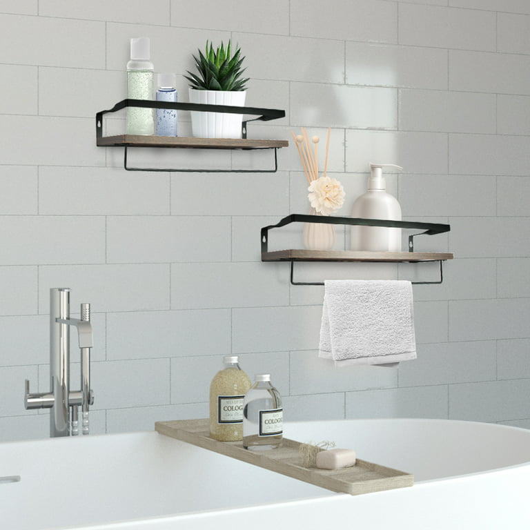 Floating Shelves for Bathroom Wall Shelf with Towel Bar and 5