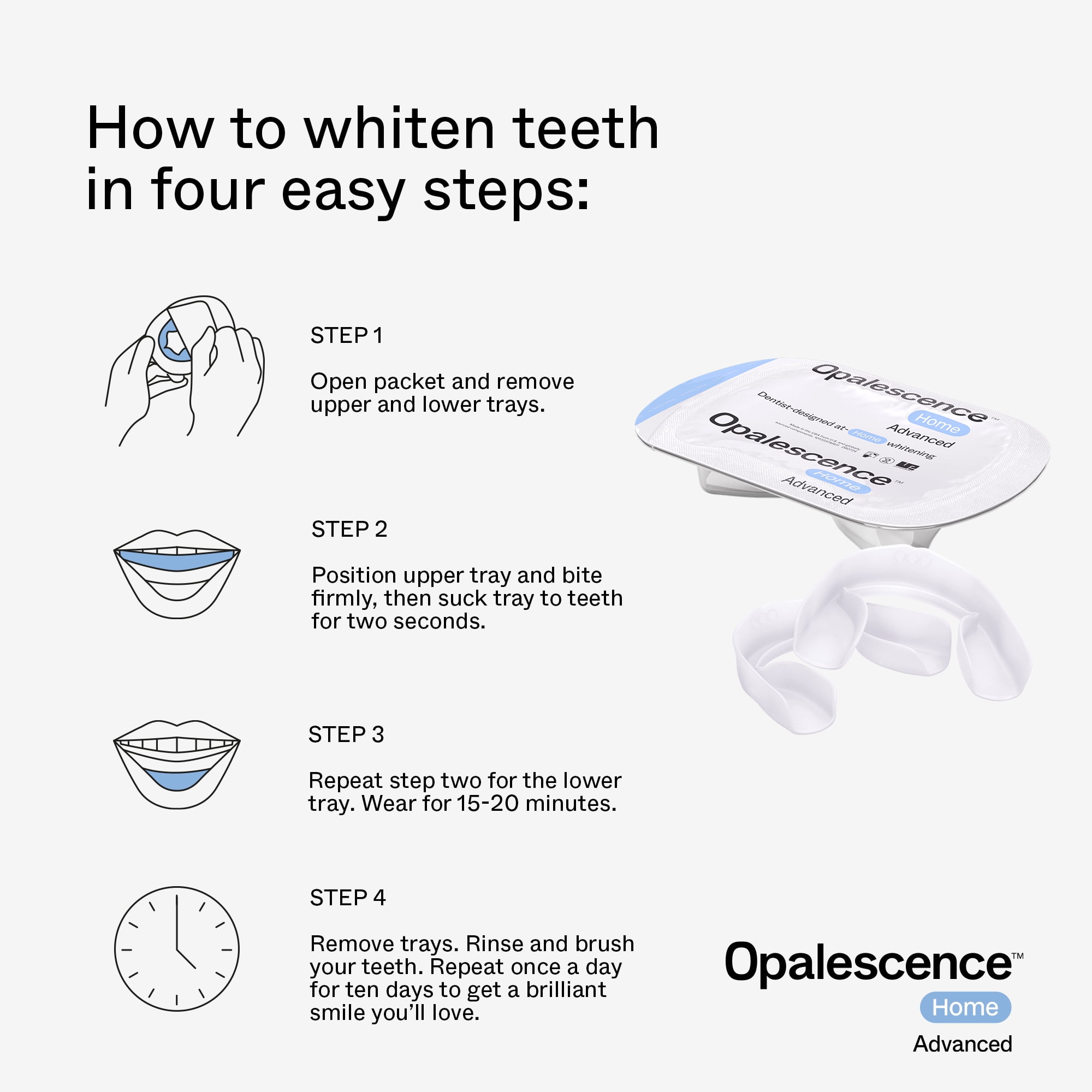 Opalescence Home Advanced Gel Prefill Teeth Whitening Trays 15% (4 Treatments) Hydrogen Peroxide PF