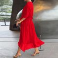 thumbnail image 4 of Women’s V Neck Midi Dress with Kimono Sleeves and Waist Tie Loose Fit Lightweight Flowy Casual Style for Daily Wear Red S, 4 of 6