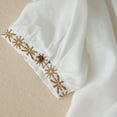 thumbnail image 7 of Women's Button Down Shirts Loose Collared Embroidered Cotton Linen Blouses Tie Side 3/4 Sleeve Summer Trendy Tops M-2XL, White, L, 7 of 7