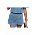 thumbnail image 3 of Women'S Denim 2 Piece Outfits Summer Lapel V Neck Crop Top Jean Skirt Shorts Set with Pockets Dark Blue Pants L, 3 of 10
