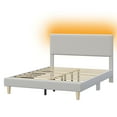 thumbnail image 6 of Bestier Corduroy Upholstered Queen Bed Frame with Adjustable Headboard, Platform Bed Frame with LED Light, Solid Wood Slats, No Box Spring Needed, Gray, 6 of 10