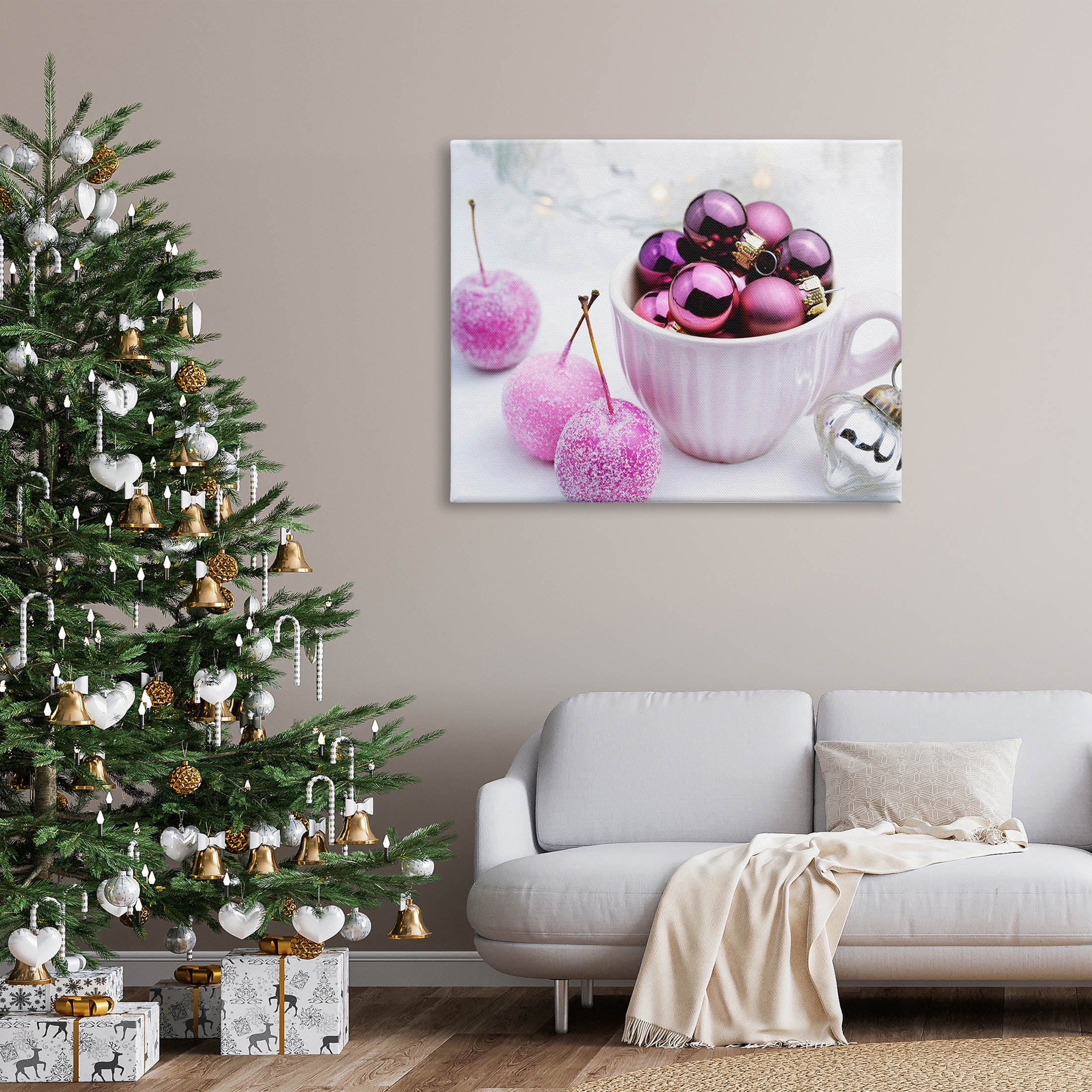 Glimmering Pink Christmas Ornaments Holiday Photograph Gallery Wrapped Canvas Print Wall Art
