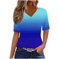 thumbnail image 2 of Aobny Tops Women Gradient Blue Cooling T-Shirt Plus V-Neck Elbow-Length Trendy Tops for Women 2025, 2 of 7