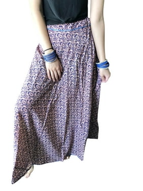 Women Maxi Skirt, Casual Summer Pink Blue Printed Gypsy Skirt, Bohemian Long Skirts S/M