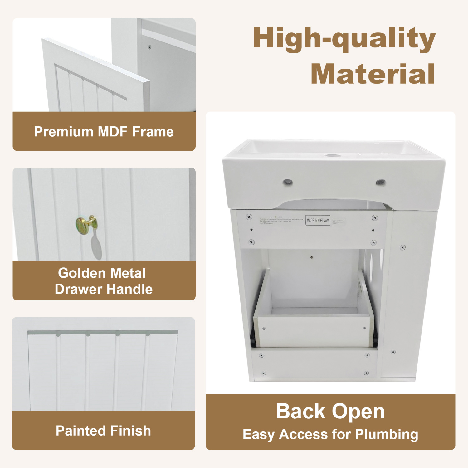 20" Bathroom Vanity with Ceramic Sink, Freestanding Bathroom Vanity with  Drawer and Side Open Shelf,  Bathroom Cabinet for Small Bathrooms, White