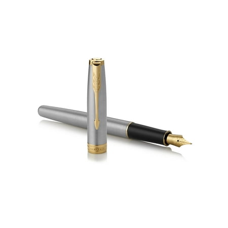 PARKER Sonnet Fountain Pen, Stainless Steel with Gold Trim, Medium Nib