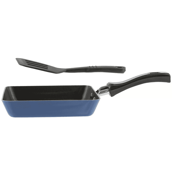 Gold Coast 6" Square Non-Stick Mini Blue Frying Pan with Bonus 8" Spatula