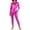 Hot Pink, variant on IWRICH Shiny Liquid Metallic Sets for Women 2 Piece Long Sleeve T Shirts High Waist Stretch Leggings Matching Wear Casual Party Jumpsuit Silver XL