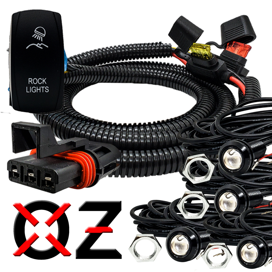 OZ-USA Green LED Rock Light Kit 5/8 Inch Bolt Beam with Plug & Play Power Bus Bar Wire Harness Compatible with Polaris Pulse Busbar RZR Pro Ranger Crew XP 2018-2023