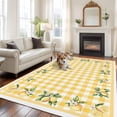 thumbnail image 3 of Area Rug for Living Room, Yellow Lemons Non-Slip Indoor Large Carpet for Bedroom/Dining Room, Floral Wreath Leaves Buffalo Plaid Washable Low-Profile Rectangle Floor Runner Rugs - 5 x 7 Ft, 3 of 7