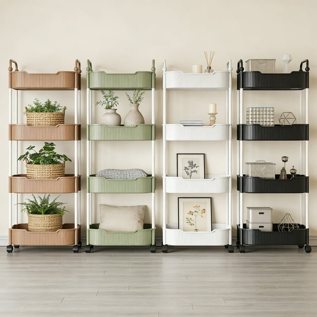 Sentmoon Rolling Cart Organizer Cart Organizer Kitchen Storage Carts 4 Layer with Armrests Storage Rack Bathroom Toilet Toiletries Storage Carts Suitable for Kitchens Bathrooms and Living Rooms