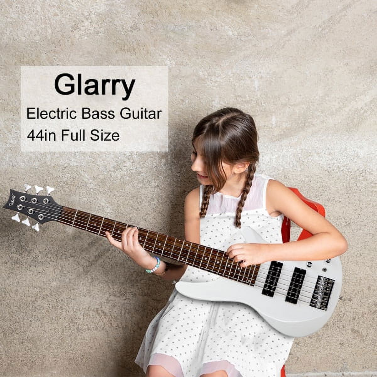 44 Inch GIB 6 String H-H Pickup Laurel Wood Fingerboard Bass Guitar with Bag and other Accessories White