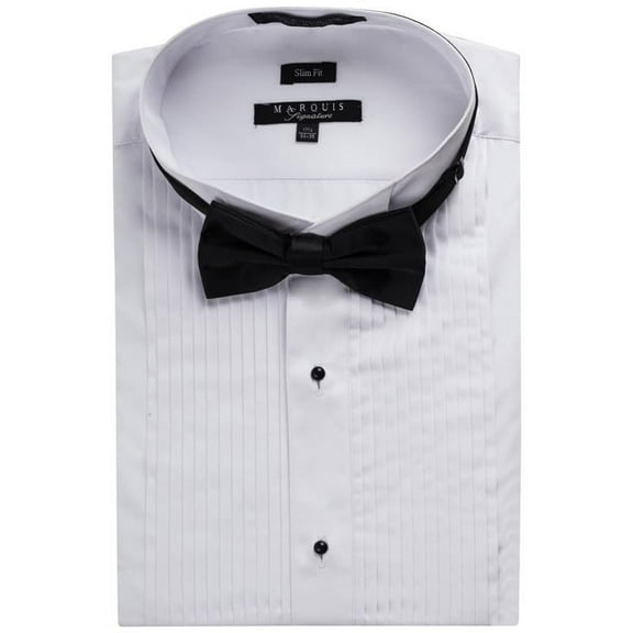 Men's Tuxedo Shirt Wing Tip Collar Formal Slim Fit Dress Shirt for Prom Party Wedding - Bowtie Included