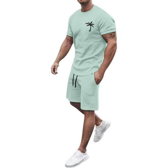 Rinsvye Oversized T Shirt Set Mens Jacket Two Piece Men's Crew Mens Suit Neck Short Sleeved Top 1920 Men Suit T Shirt Summer Loose Prom attire for Casual Oversized Long Top