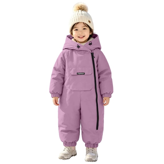 ATOGUTA Boys Snowsuit Winter Clothes Suit Hooded Jumpsuit Romper Warm Fleece Coat Outwear Overcoat Purple