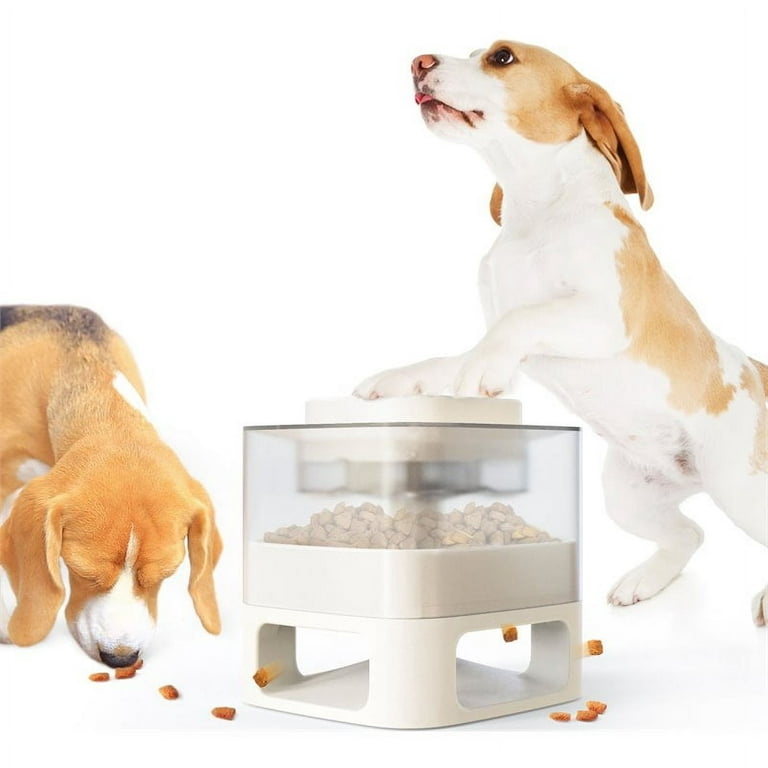 HANAMYA Dog Food/Treats Dispensing Container Toy | Interactive Pet Toy |  Slower Feeder with Press Button, White