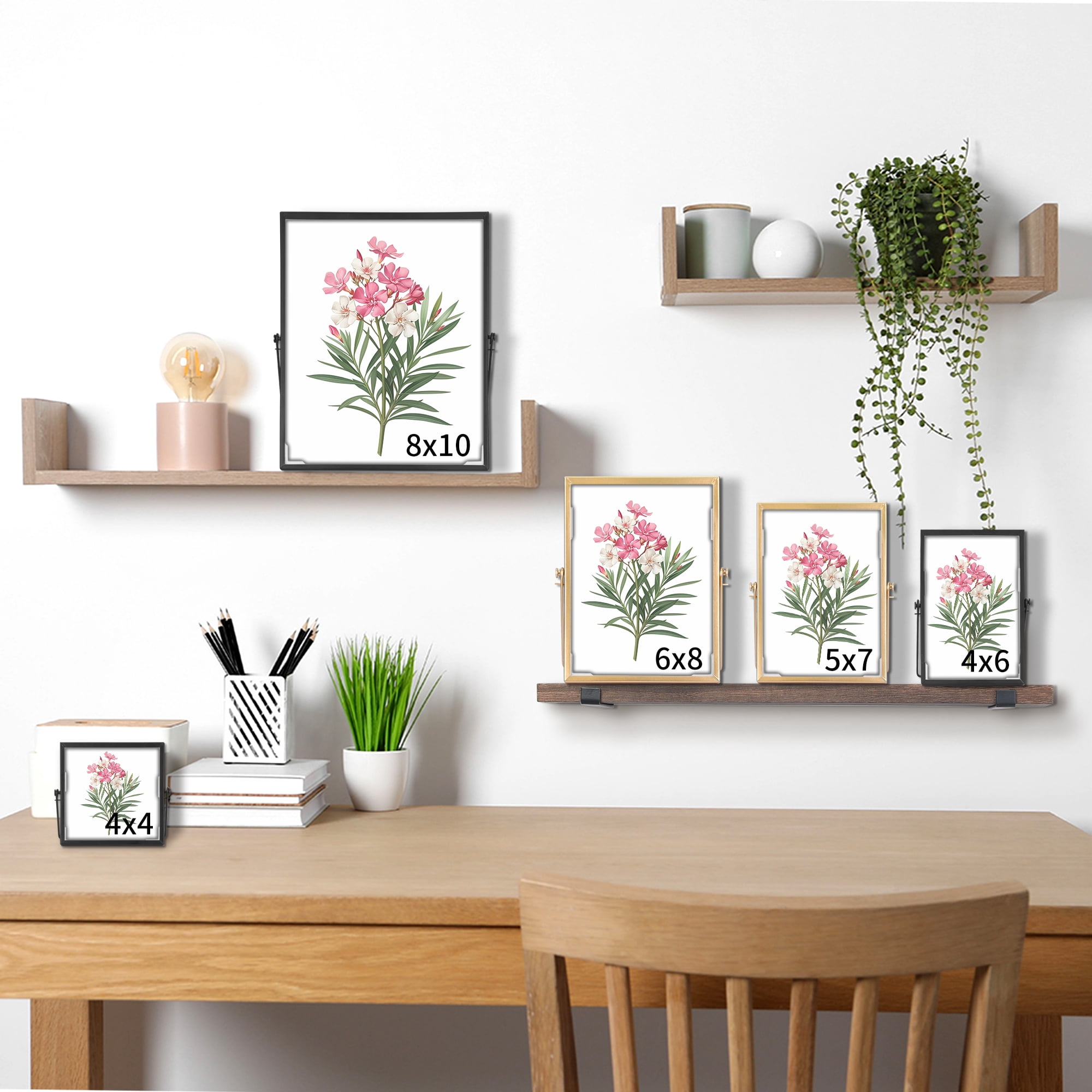 Unique Bargains Floating Frame Picture Frames with Glass Cover Gold 4x6