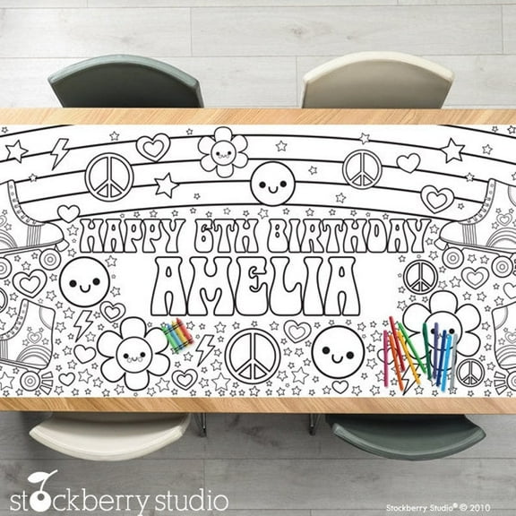 Groovy Roller Skate Retro Birthday Coloring Tablecloth