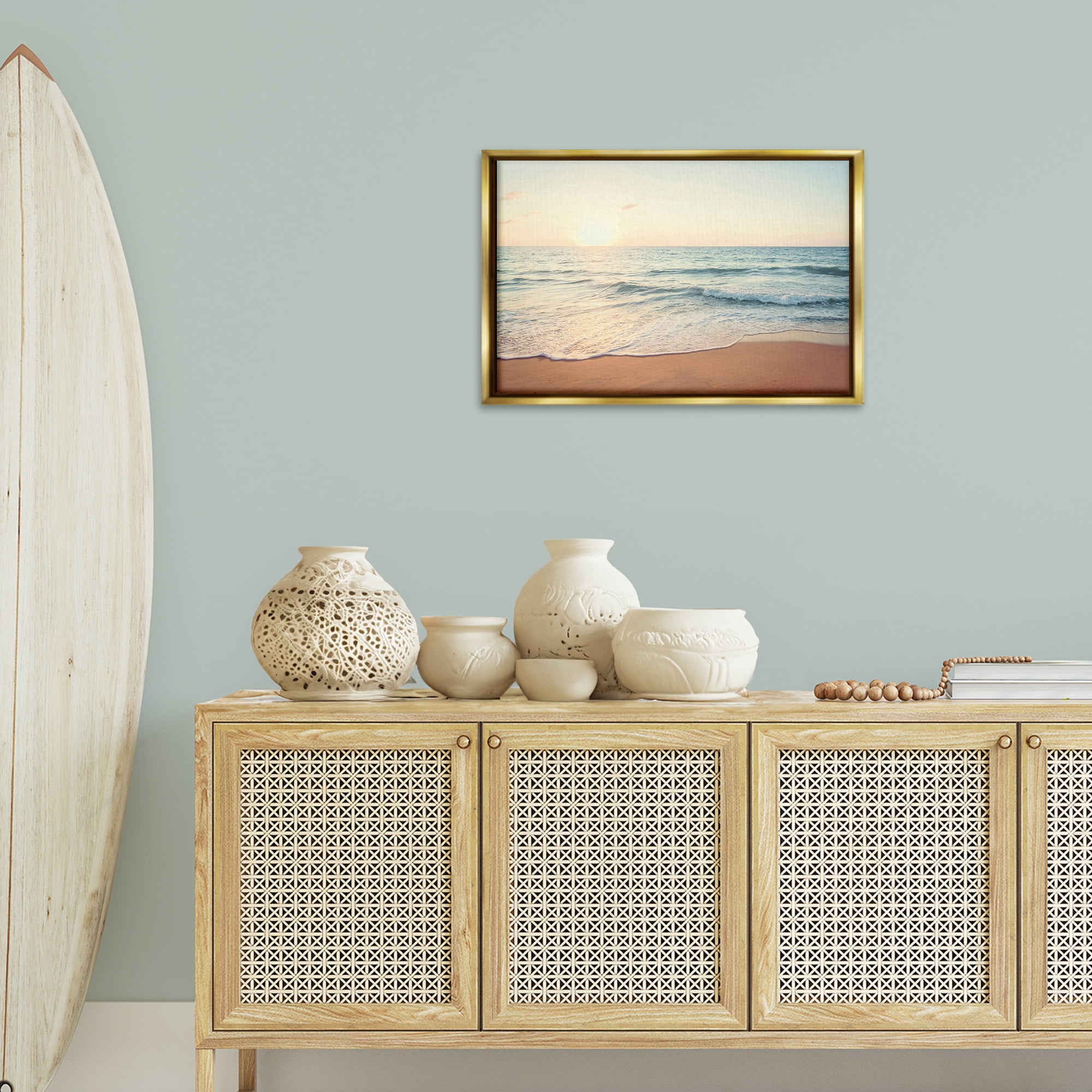 Stupell Industries Rolling Tide Beach Landscape & Nature Photography Gold Floater Framed Canvas Art Print Wall Art, 25 x 17