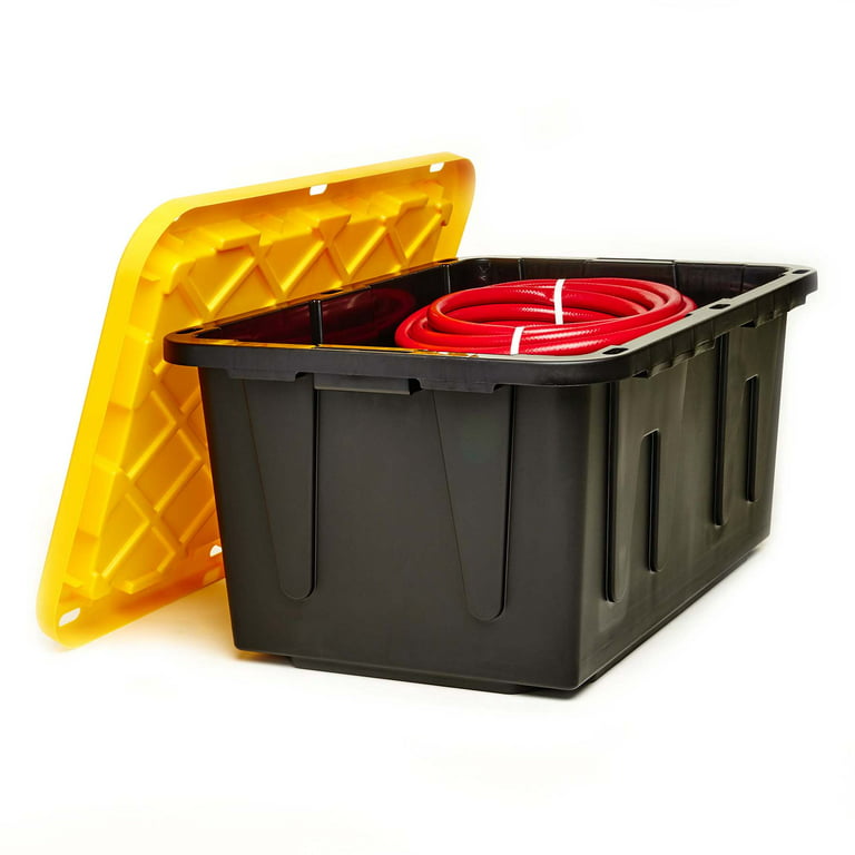 Durabilt 27 Gallon Durable Plastic Storage Tote, Black and Yellow