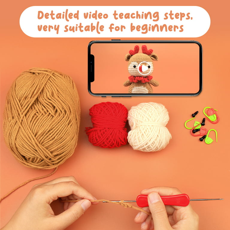 Beginners Crochet Kit, Cute Small Animals Kit for Beginers and Experts, All  in One Crochet Knitting Kit, Step-by-Step Instructions Video, Crochet Starter  Kit for Beginner DIY Craft Art (Fawn). 