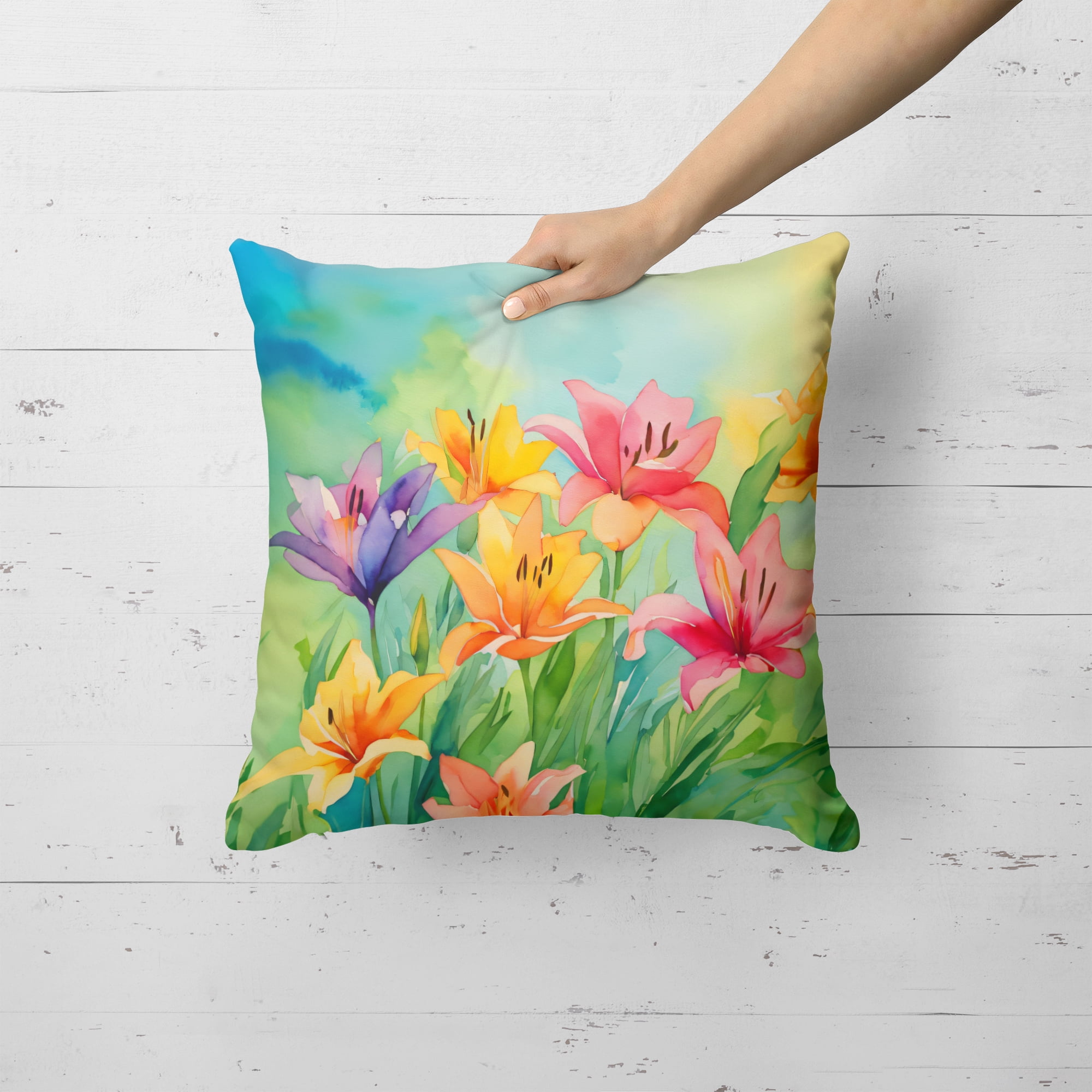 Lilies in Watercolor Throw Pillow 18 in x 18 in