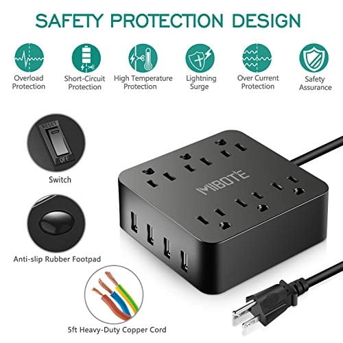 Tira de Alimentación Mibote 6 CA con 4 Puertos USB