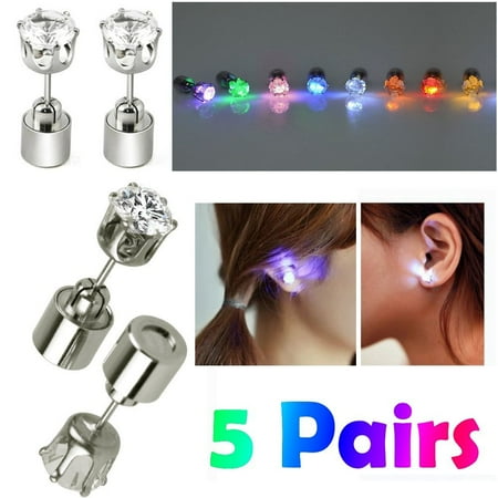Iclover 5 Pairs Changing Color Christmas Light Up Led Iclover 5 Pairs Changing Color Christmas Light Up Led Earrings Studs Flashing Blinking Dance Party