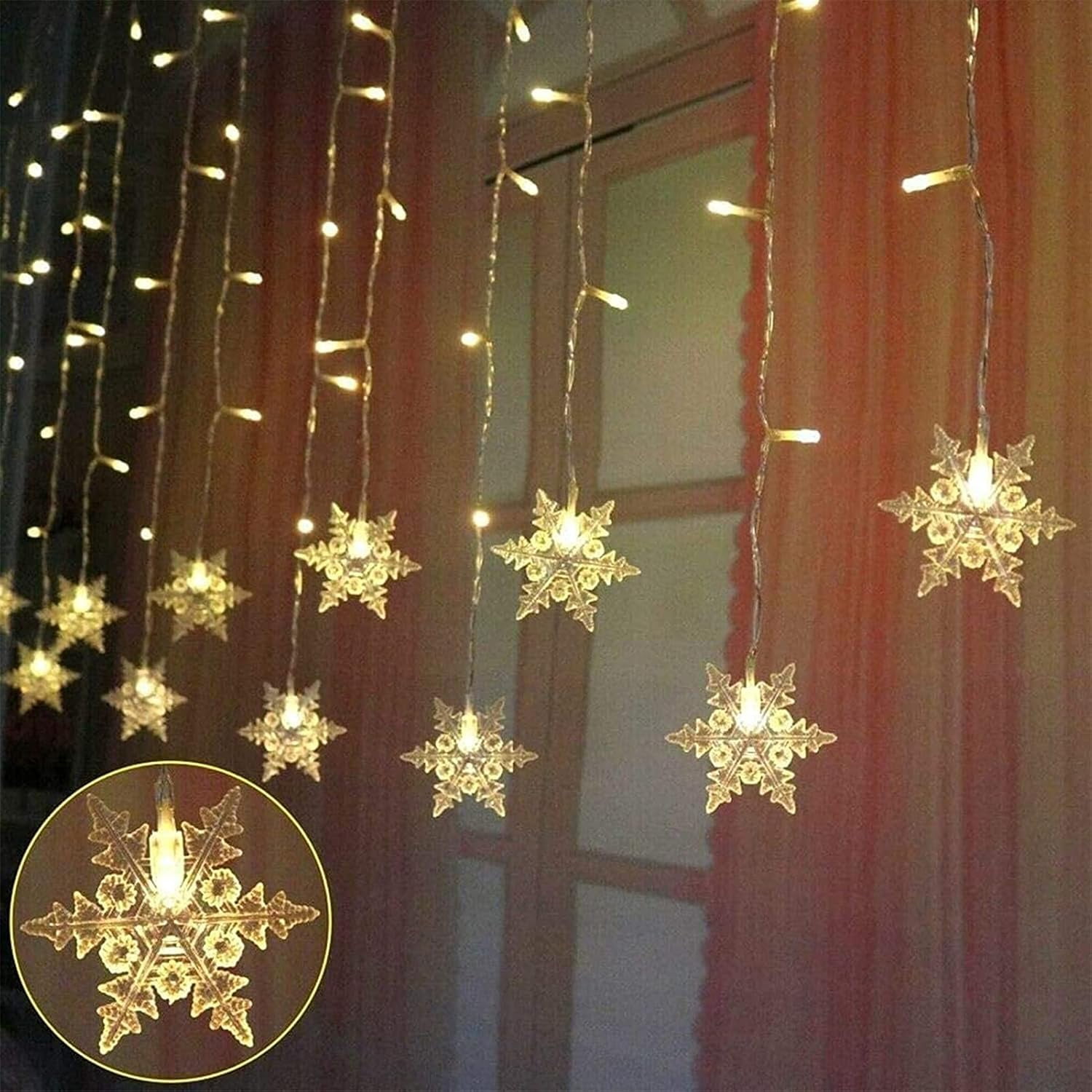 Christmas Curtain Lights, Plug in Fairy Curtain Lights Outdoor, 8 Modes Fairy Lights 11.5ft 96 LED String Lights for Bedroom Backdrop Wedding Party Xmas Indoor Decor (Warm White)