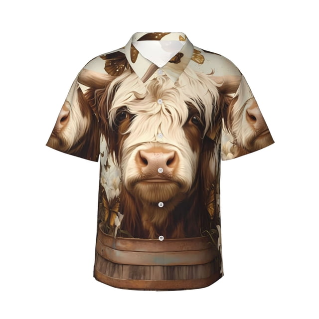 Balery Butterfly Cow Barrel Camisas hawaianas de manga corta para hombre, camisas playeras de corte holgado, camisas de vacaciones con botones,Small