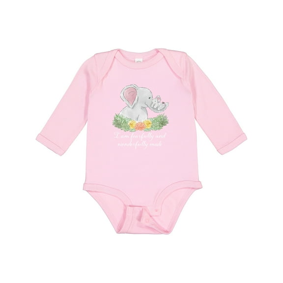 Inktastic I Am Fearfully and Wonderfully Made Elephants and Flowers Boys or Girls Long Sleeve Baby Bodysuit