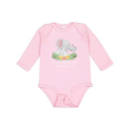 

Inktastic I Am Fearfully and Wonderfully Made Elephants and Flowers Gift Baby Boy or Baby Girl Long Sleeve Bodysuit