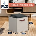 thumbnail image 4 of Ornavo Home Foldable Collapsible Storage Box Bins Linen Fabric Shelf Basket Cube Organizer with Leather Handles - Set of 6 - 13 x 13 x 13 - Beige, 4 of 5