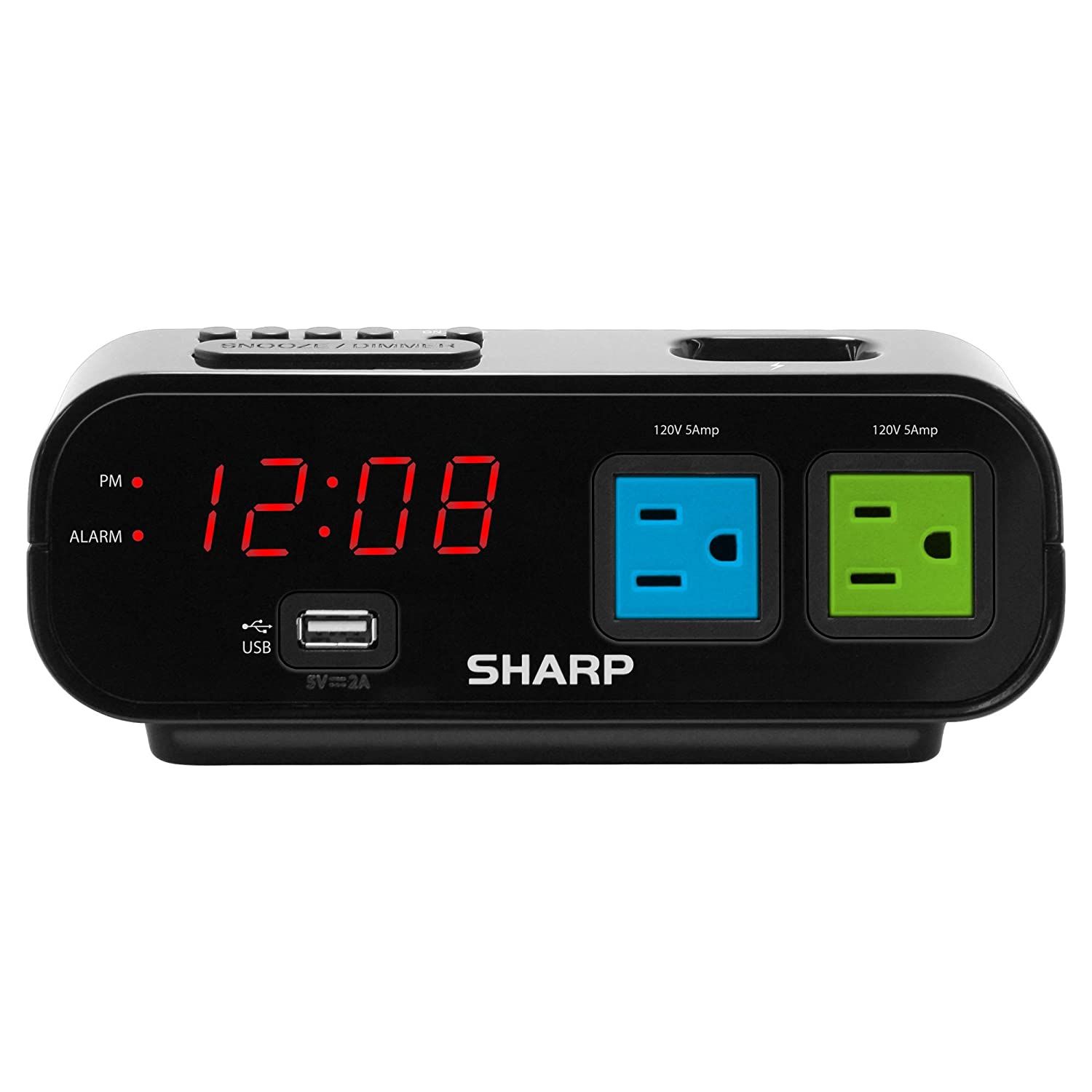 Sharp Digital Alarm Clock with 2X Power Outlets with Surge Protect and