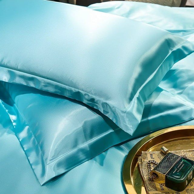 Nvzi 4 fundas de almohada de seda de doble cara, suaves y agradables para la piel, que le dan a la piel un abrazo lujoso de 18,9 x 29,13 pulgadas (azul cielo).