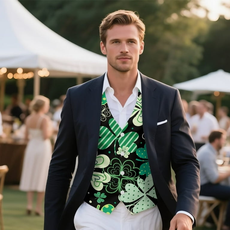 Yuyamidu Green Leaf Mens V Neck Suit Vest for Wedding Prom Tuxedo Dress  with Adjustable Back Strap St. Patrick's Day Casual Waistcoat for Men Size  XL - Walmart.com