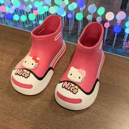

Japan Kids Rain Boots Baby Girls Cute Carrtoon Sanrio Hello Kitty Rain Shoes Kawaii Pink White Splice Rain Boots Anti-slip Botas