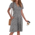 thumbnail image 6 of OutfitShow Women Summer Short Sleeve V Neck Floral Empire Waist Dress with Pockets, 6 of 7