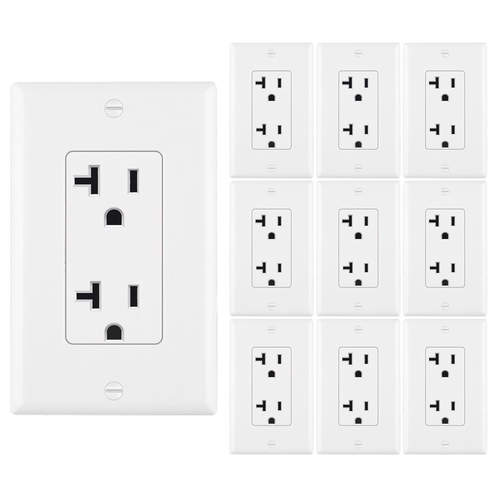 [10 Pack] BESTTEN 20 Amp Decorator Receptacle Outlet, 20A/125V/2500W
