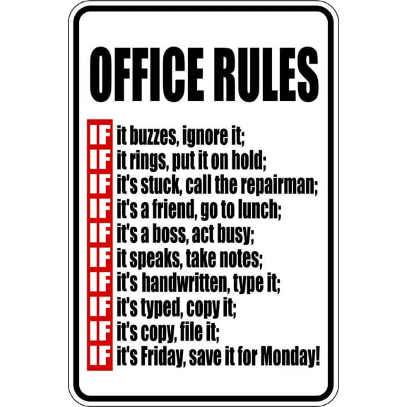 Wall Design Pieces Office Rules 9 Inches X 18 Inches
