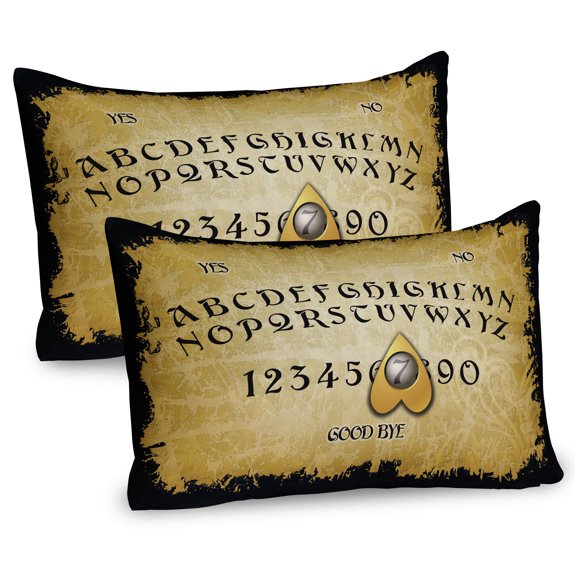 Vintage Boho Pillow Sham Set of 2, Halloween Concept Grungy Retro Alphabet and Numbers Print, Quality Microfiber Bedding Item for All Seasons, 26" x 20", Earth Yellow and Pale Coffee, by Ambesonne