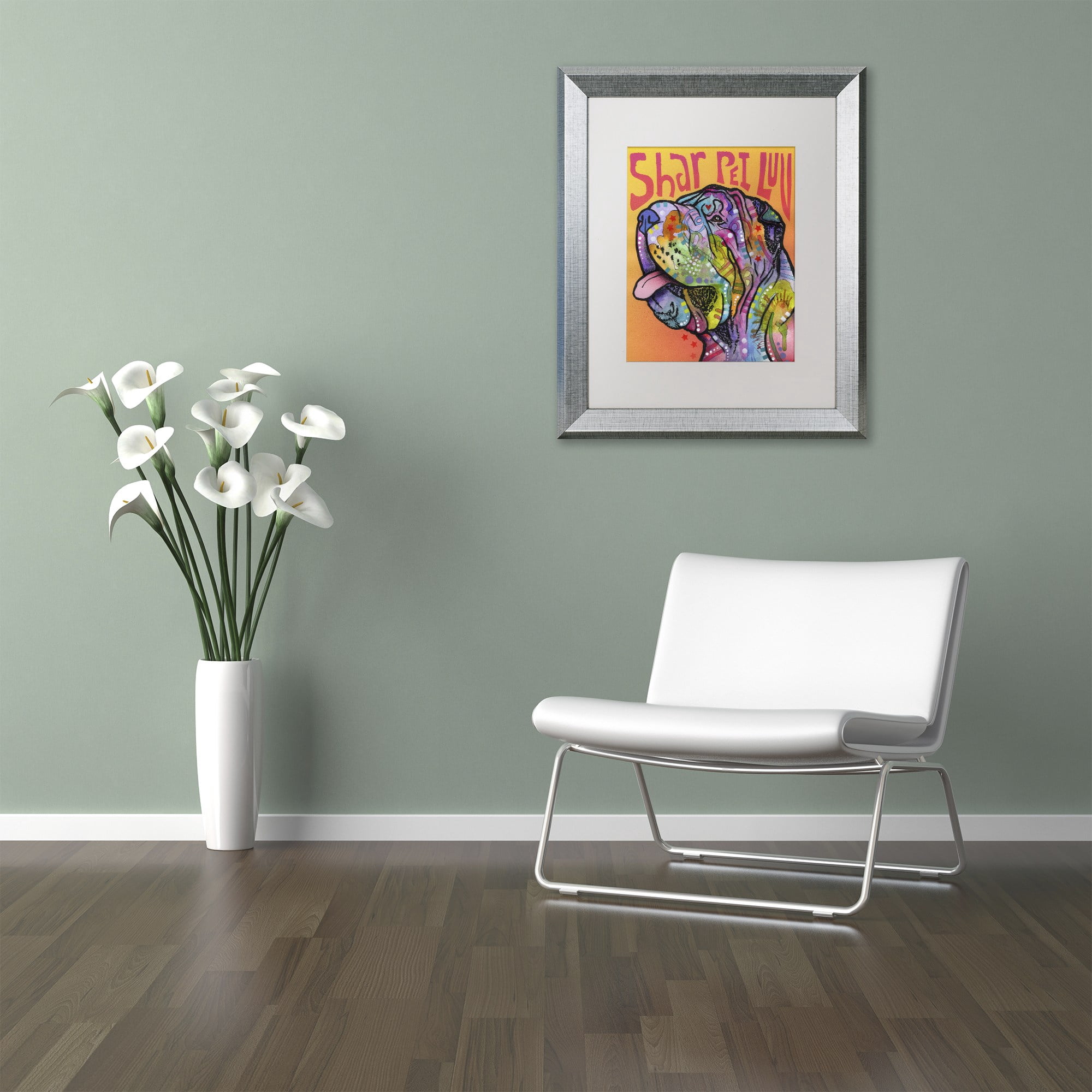 Trademark Fine Art 'Shar Pei Love' Canvas Art by Dean Russo, White Matte, Silver Frame